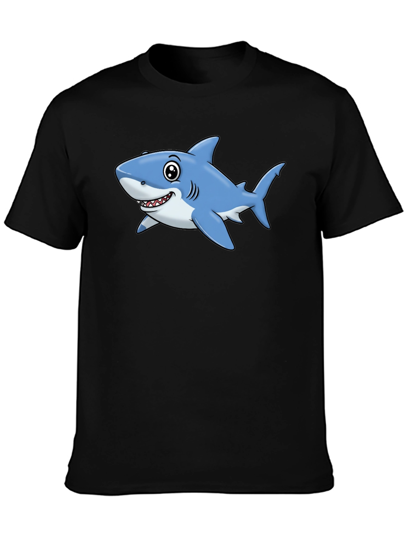 Cartoon Shark T-Shirt - Black Cotton Tee