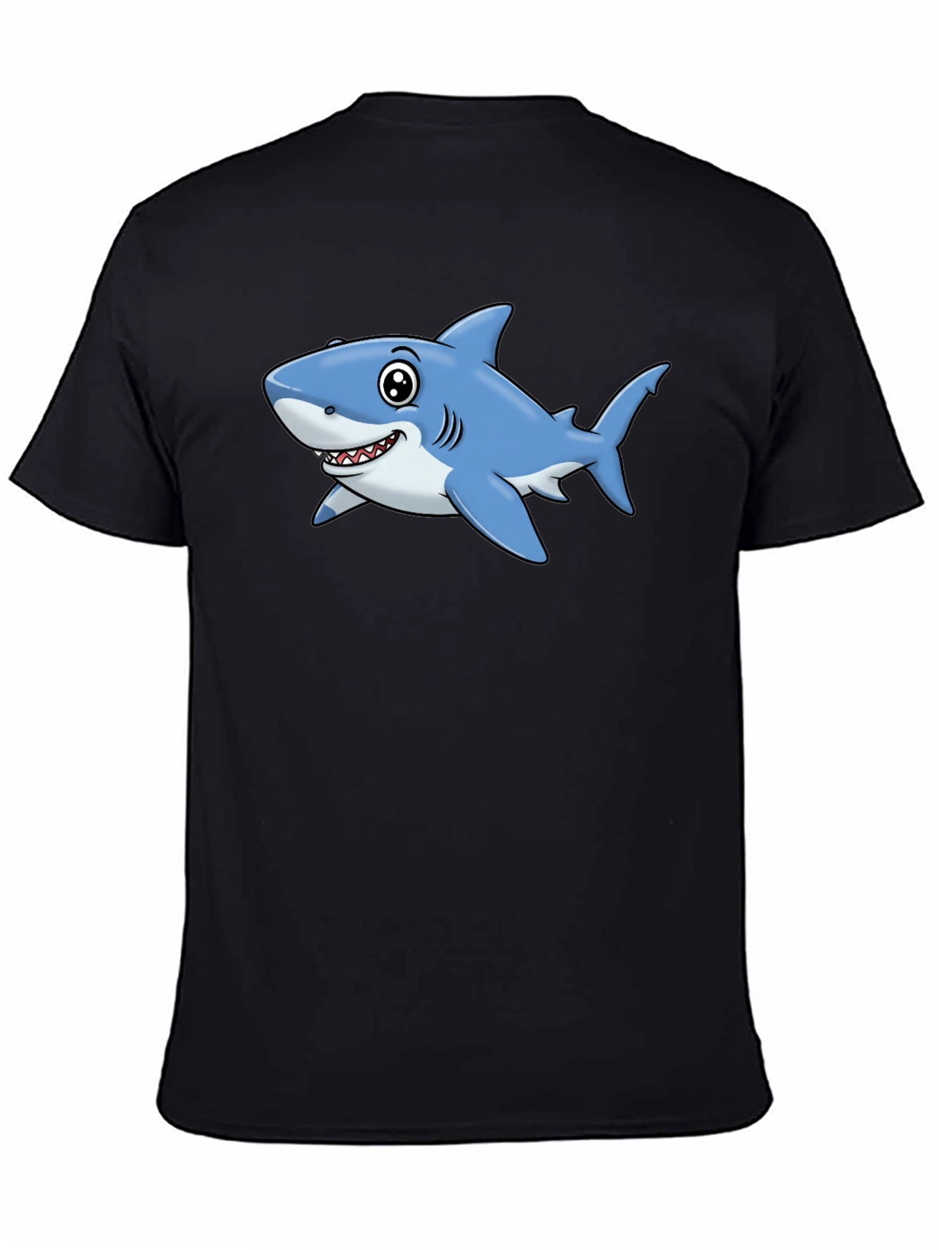 Cartoon Shark T-Shirt - Black Cotton Tee
