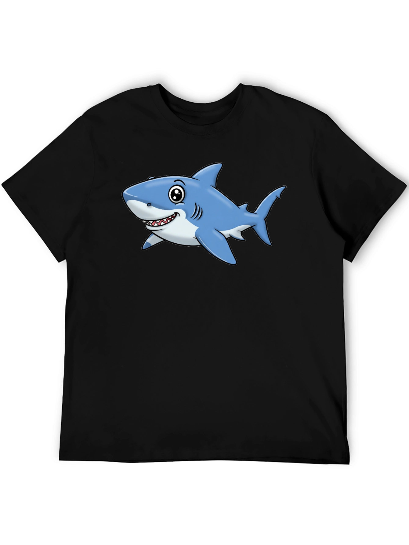 Cartoon Shark T-Shirt - Black Cotton Tee