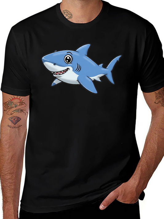 Cartoon Shark T-Shirt - Black Cotton Tee