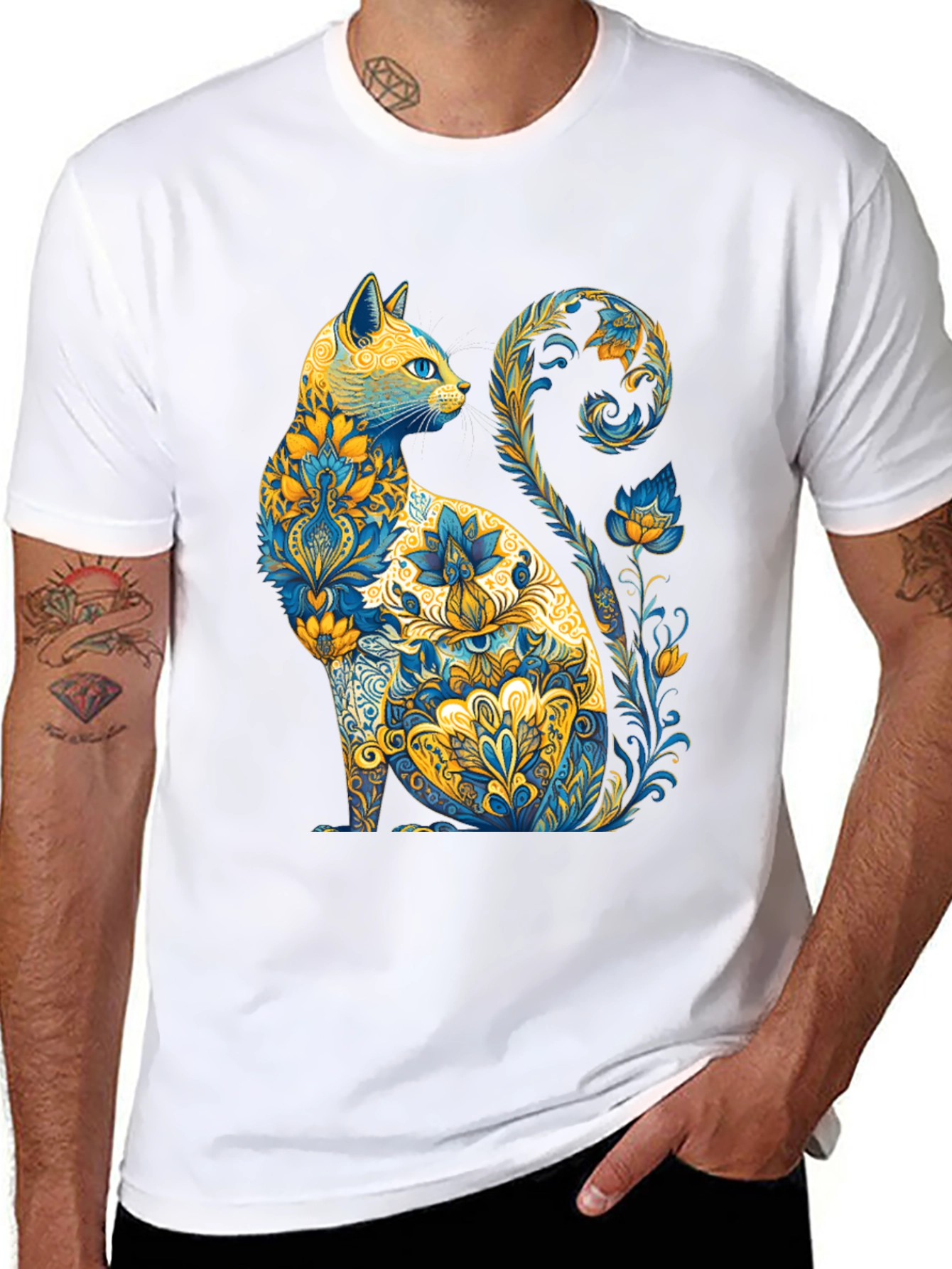 Floral Cat Graphic T-Shirt - Unique Design