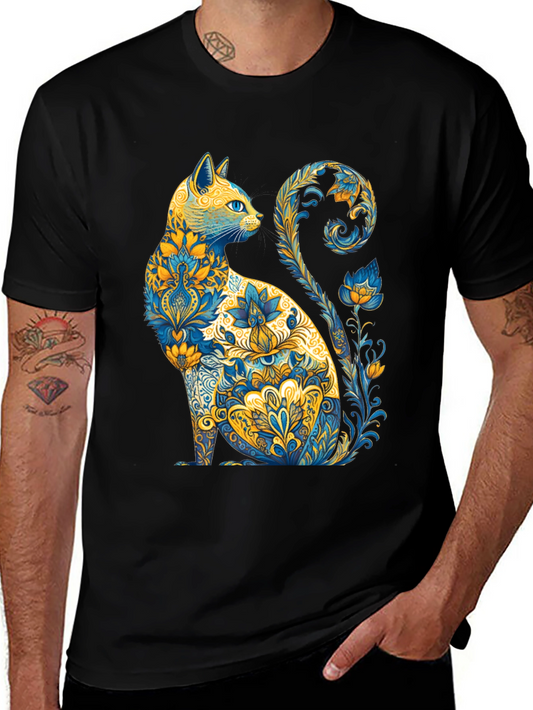 Floral Cat Graphic T-Shirt - Unique Design
