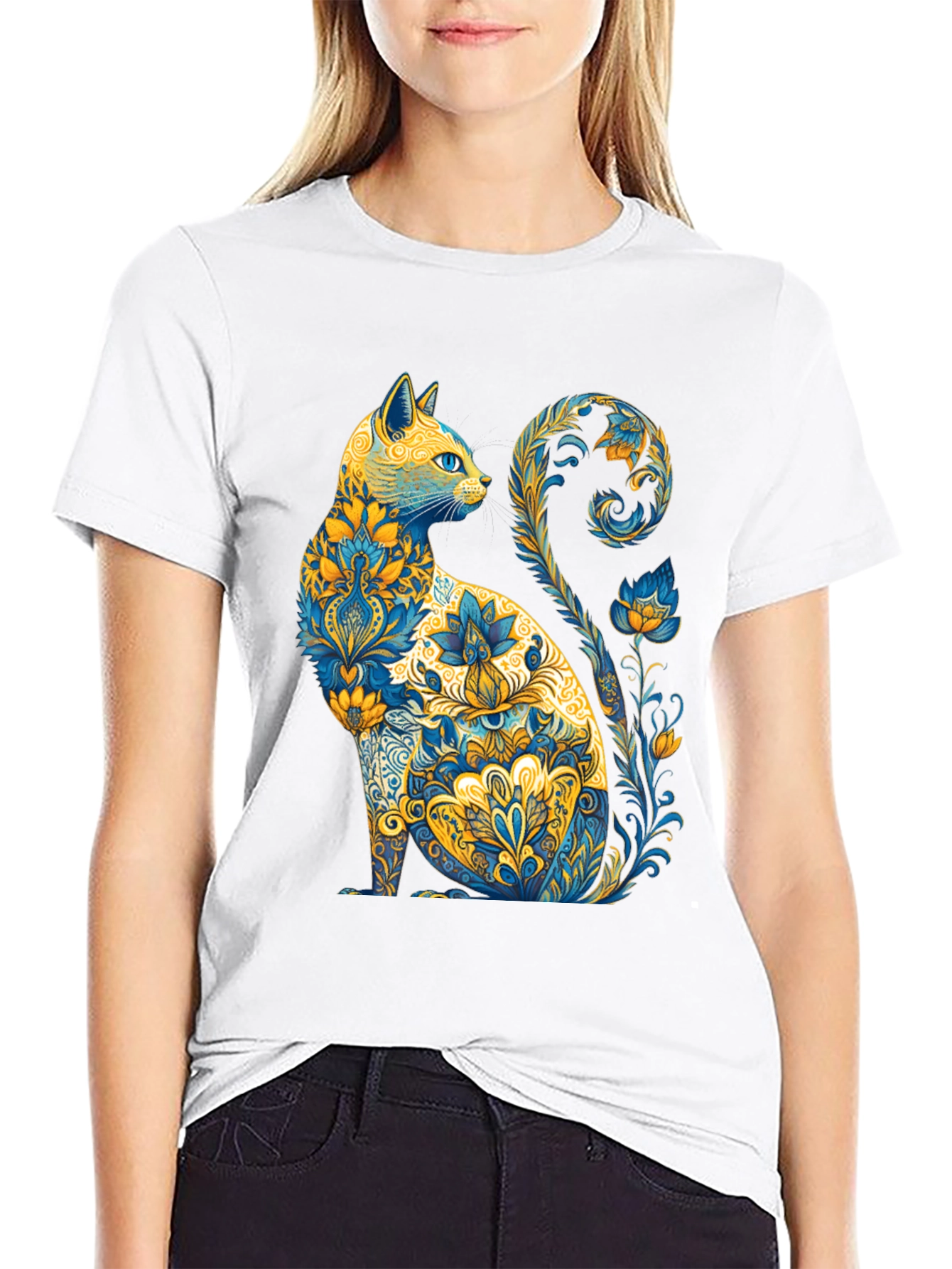 Floral Cat Graphic T-Shirt - Unique Design