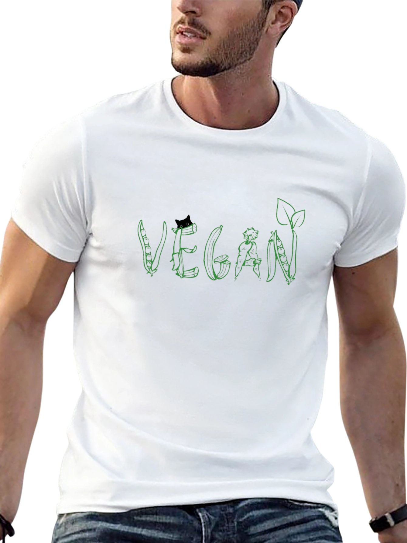 Vegan Graphic Print T-Shirt - Black