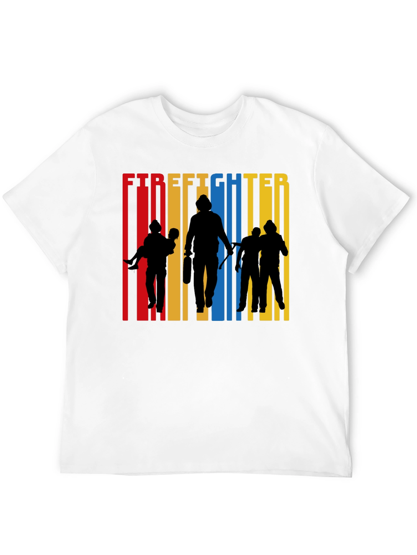 Firefighter Silhouette Graphic Tee - Crew Neck Cotton T-Shirt