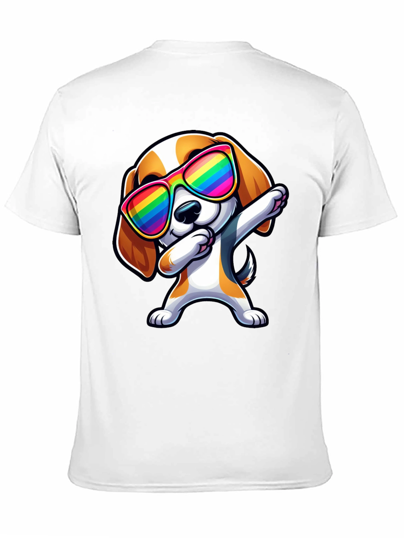 Dog Dabbing in Rainbow Glasses Black T-Shirt