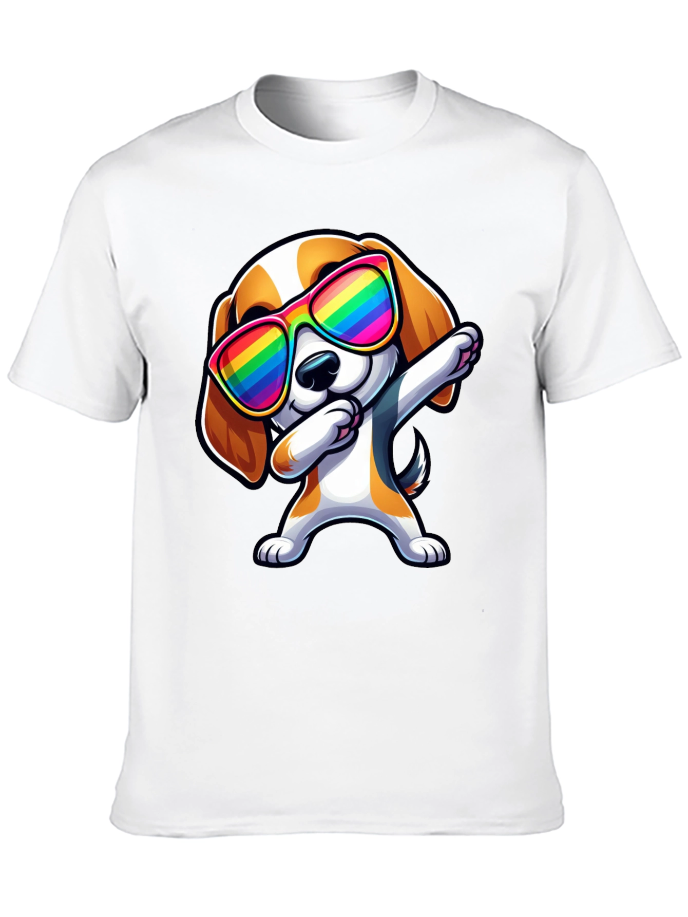 Dog Dabbing in Rainbow Glasses Black T-Shirt