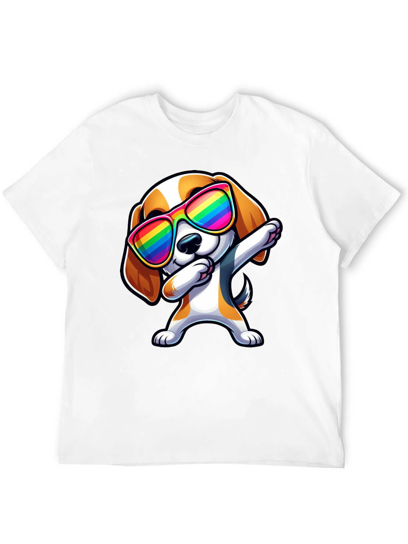 Dog Dabbing in Rainbow Glasses Black T-Shirt