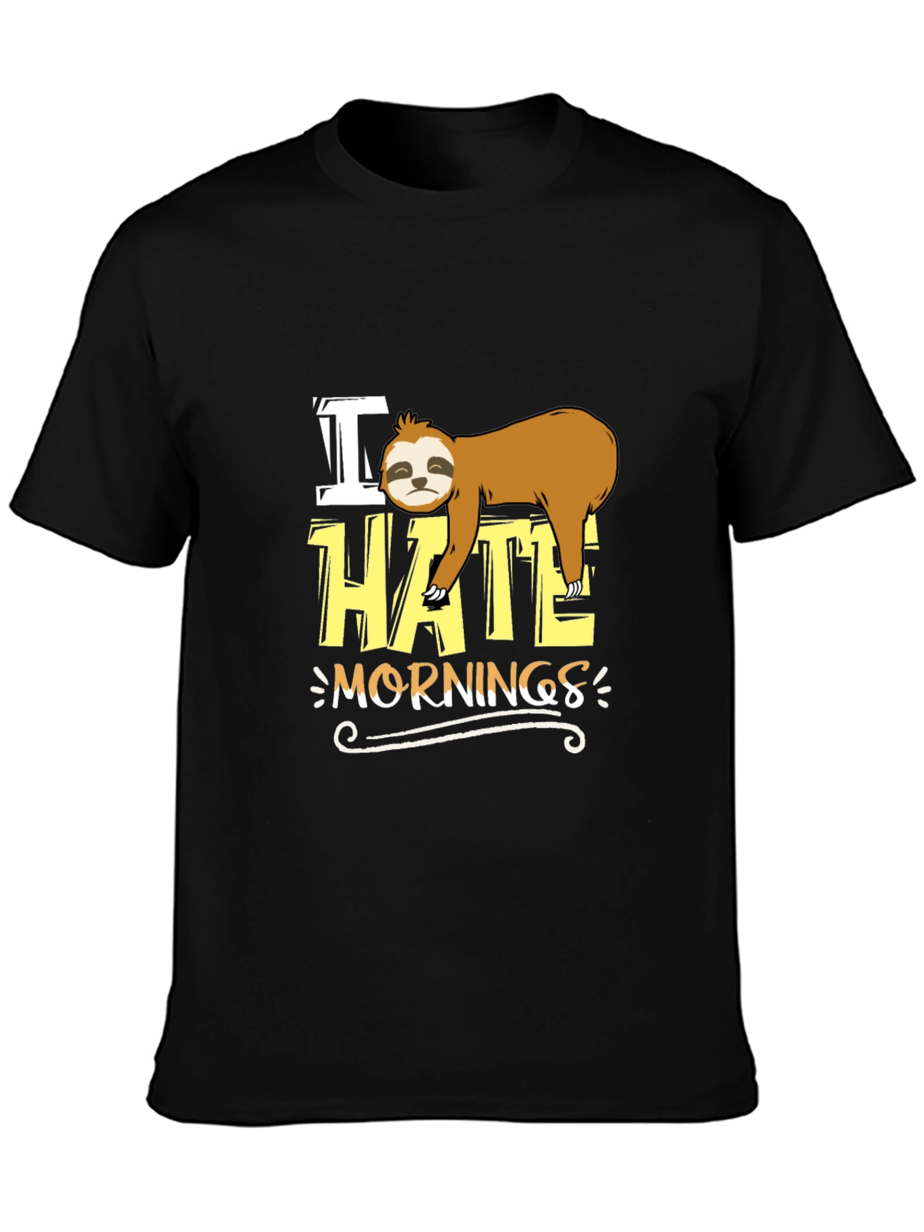 I Hate Mornings Sloth Graphic Tee - Black