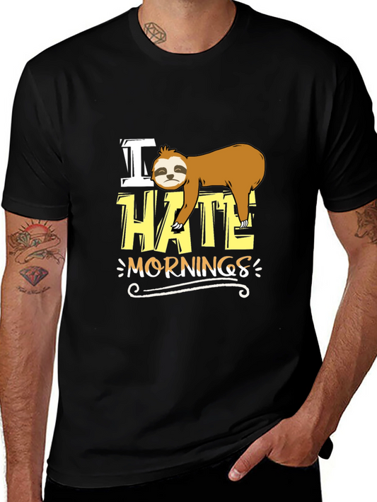 I Hate Mornings Sloth Graphic Tee - Black