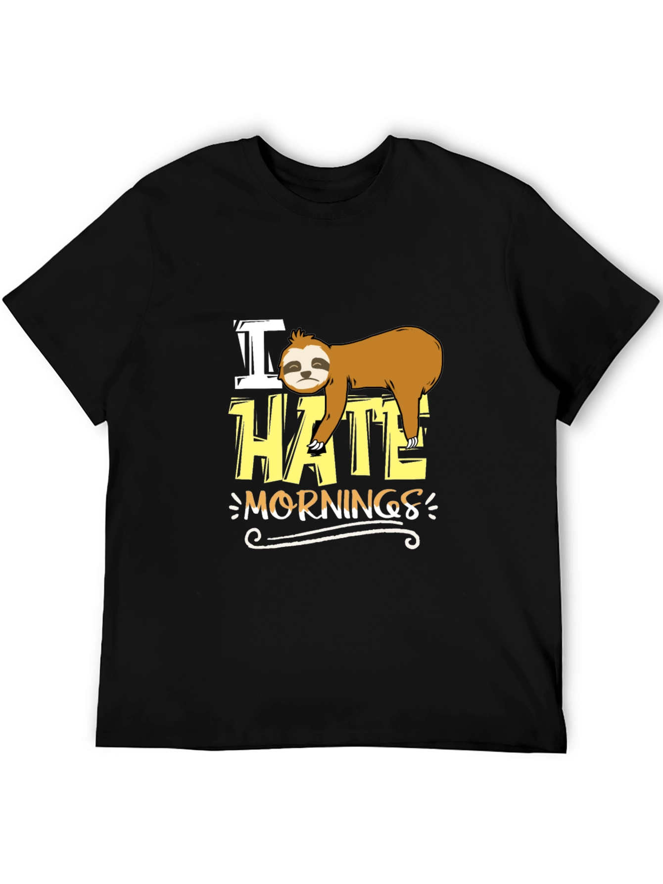 I Hate Mornings Sloth Graphic Tee - Black