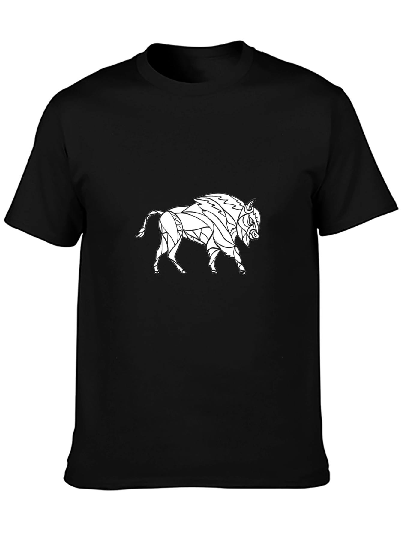 Geometric Bison Graphic Tee - Black