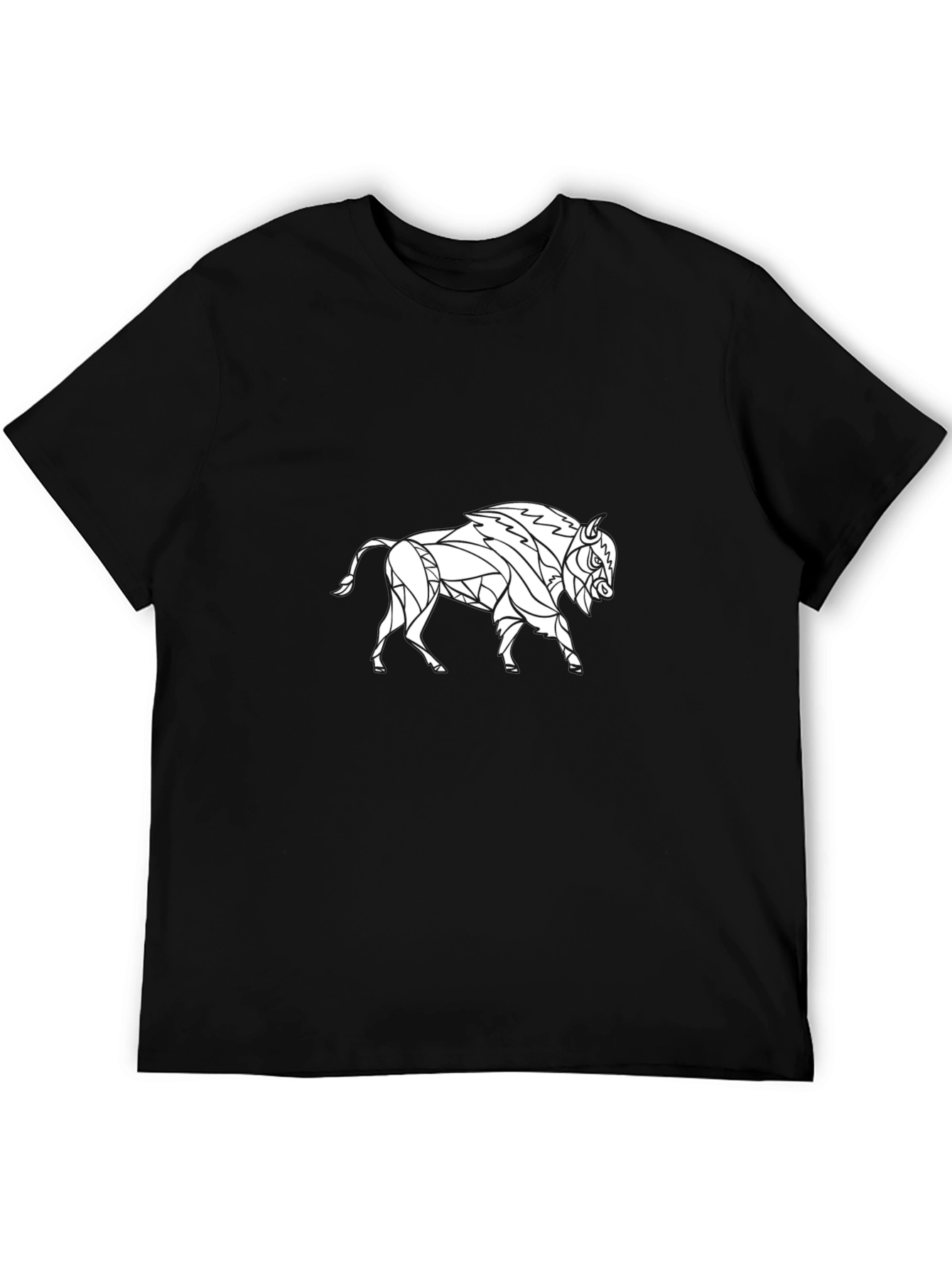 Geometric Bison Graphic Tee - Black