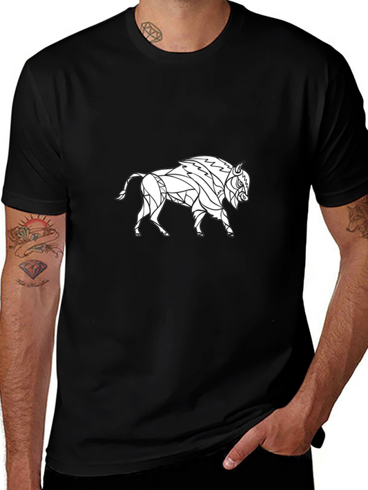 Geometric Bison Graphic Tee - Black