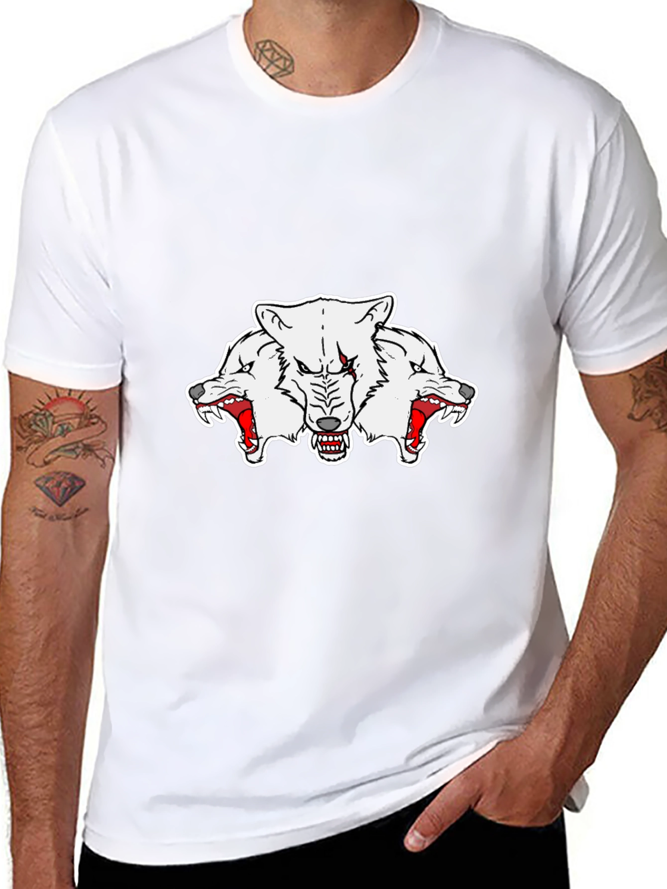 Three-Headed Wolf Graphic Tee - Mens Black T-Shirt