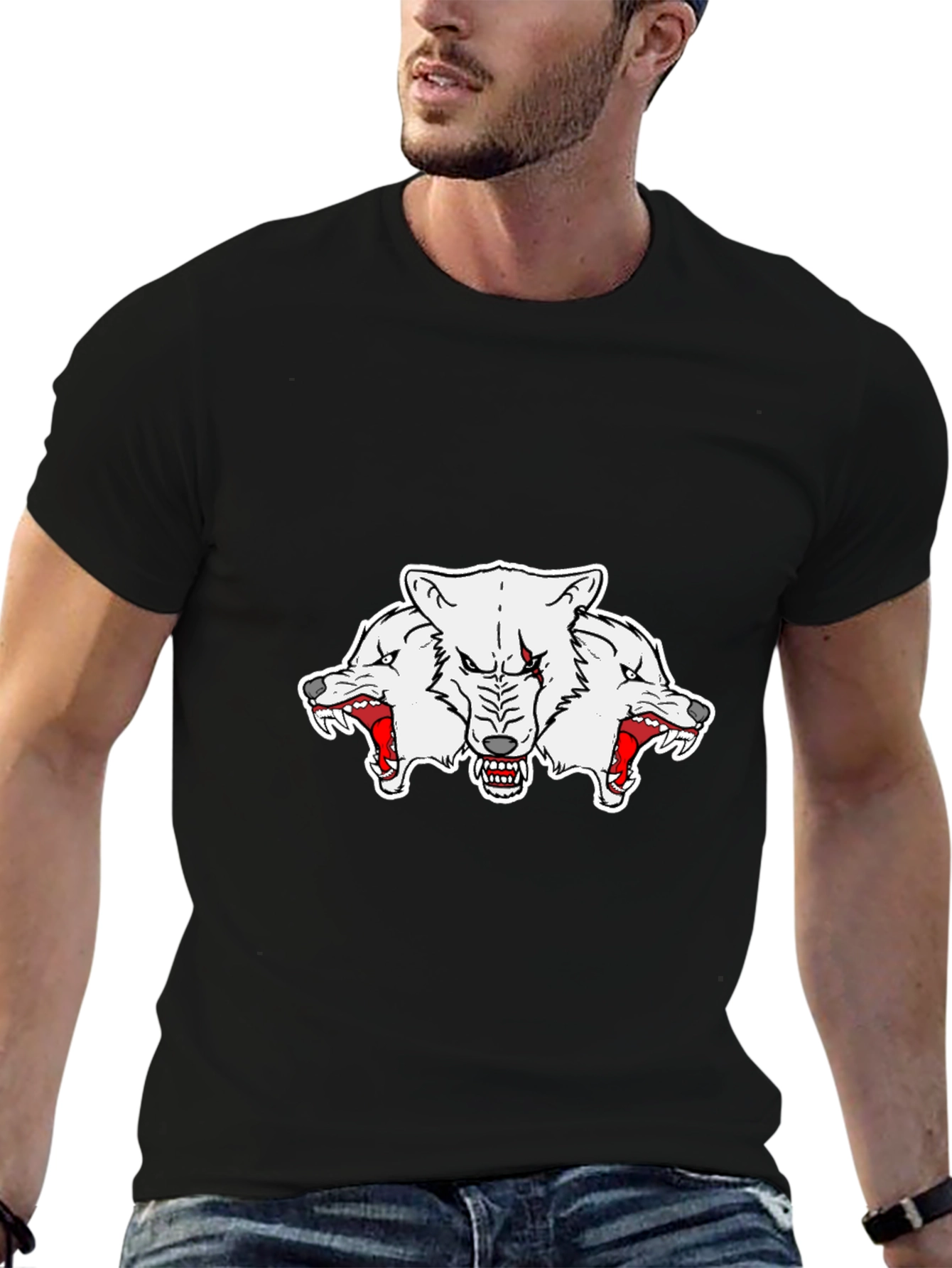 Three-Headed Wolf Graphic Tee - Mens Black T-Shirt