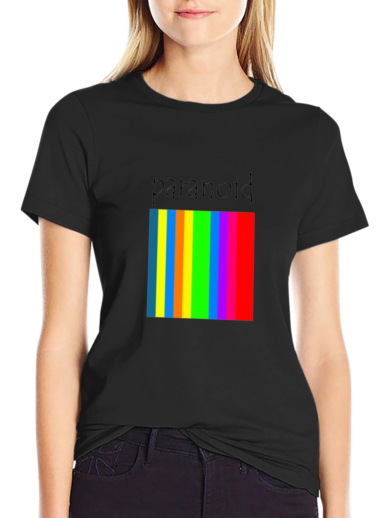 Paranoid Rainbow Stripe Graphic Tee - Black