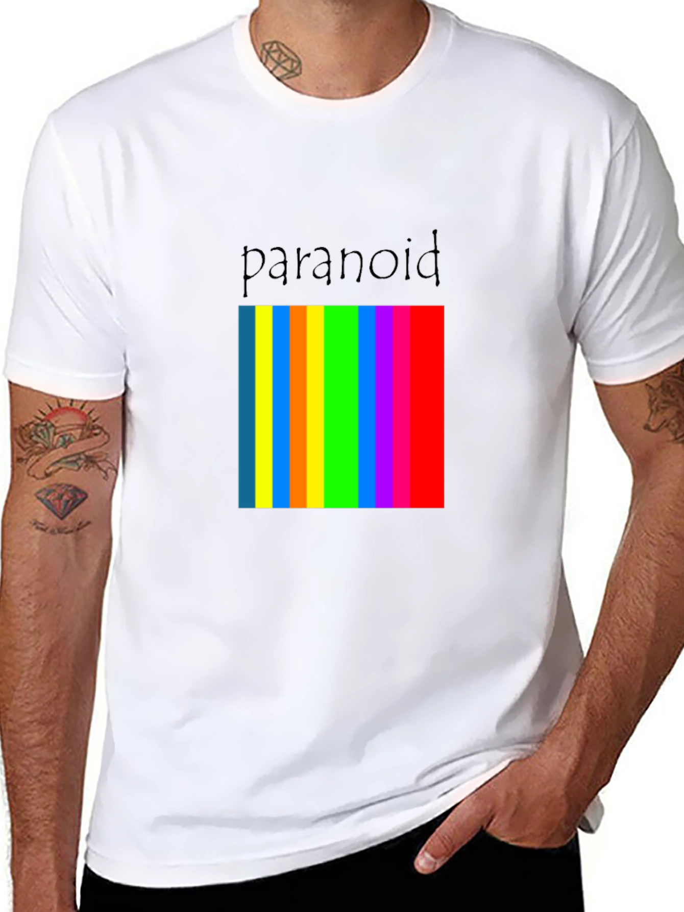 Paranoid Rainbow Stripe Graphic Tee - Black