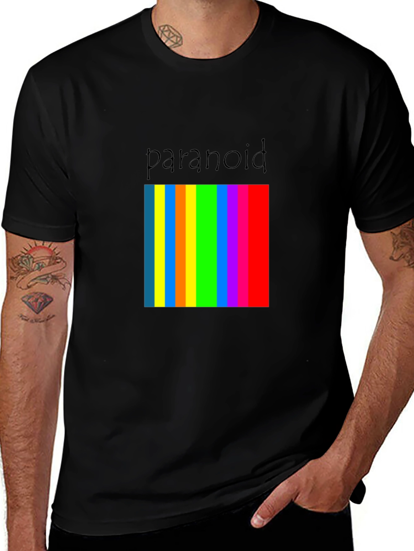 Paranoid Rainbow Stripe Graphic Tee - Black