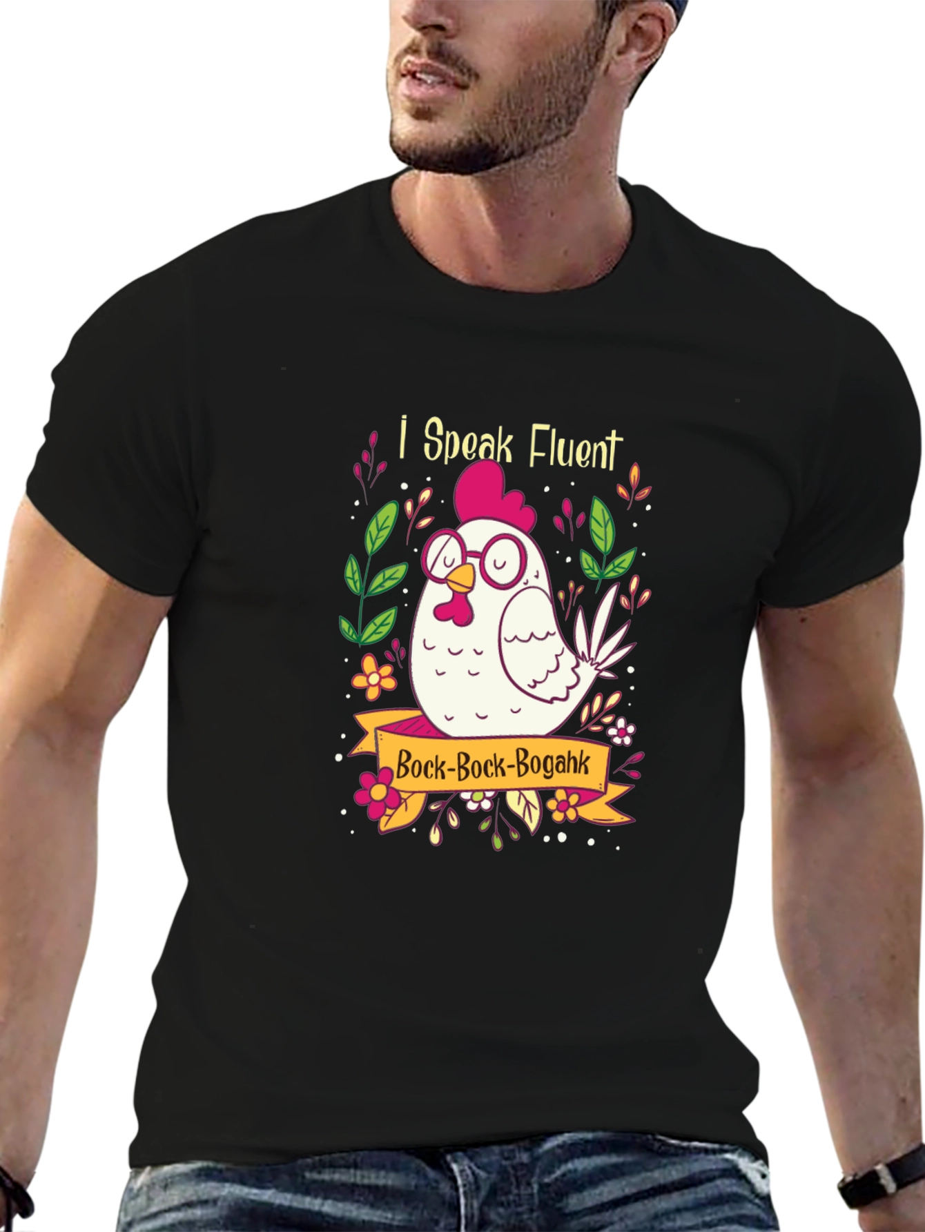 Funny Chicken Graphic T-Shirt - I Speak Fluent Bock!
