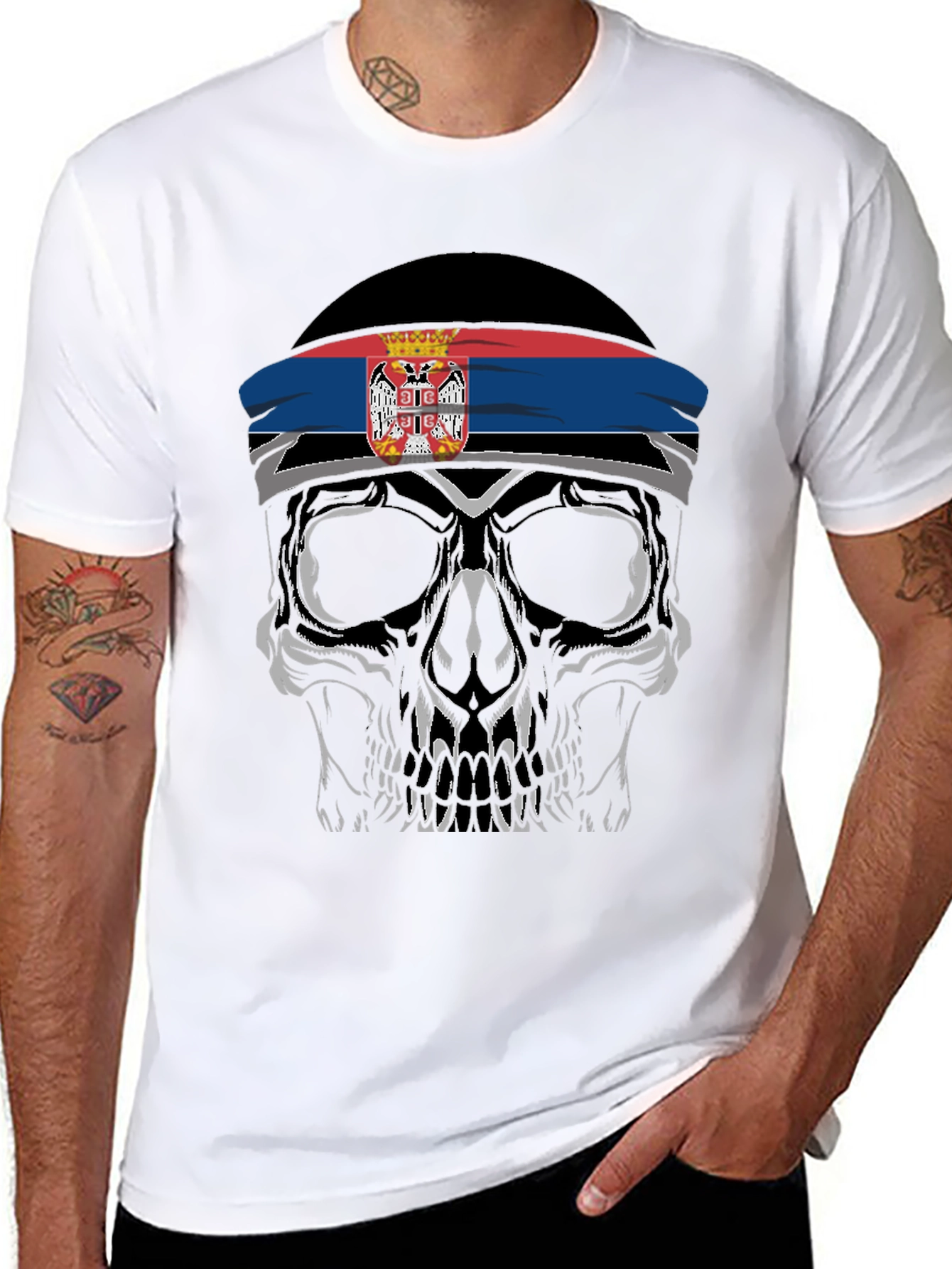 Skull Serbia Flag Headband T-Shirt