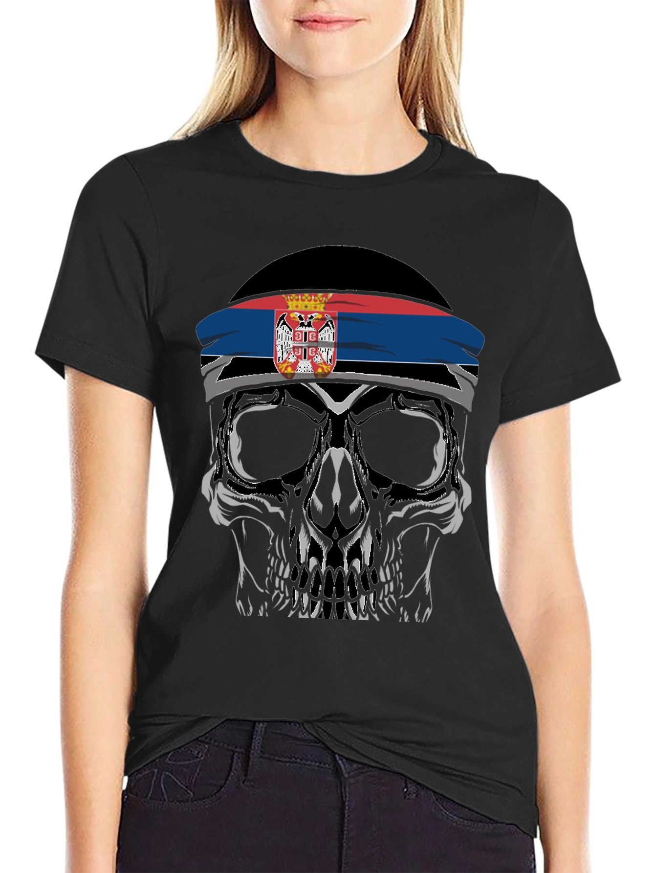 Skull Serbia Flag Headband T-Shirt