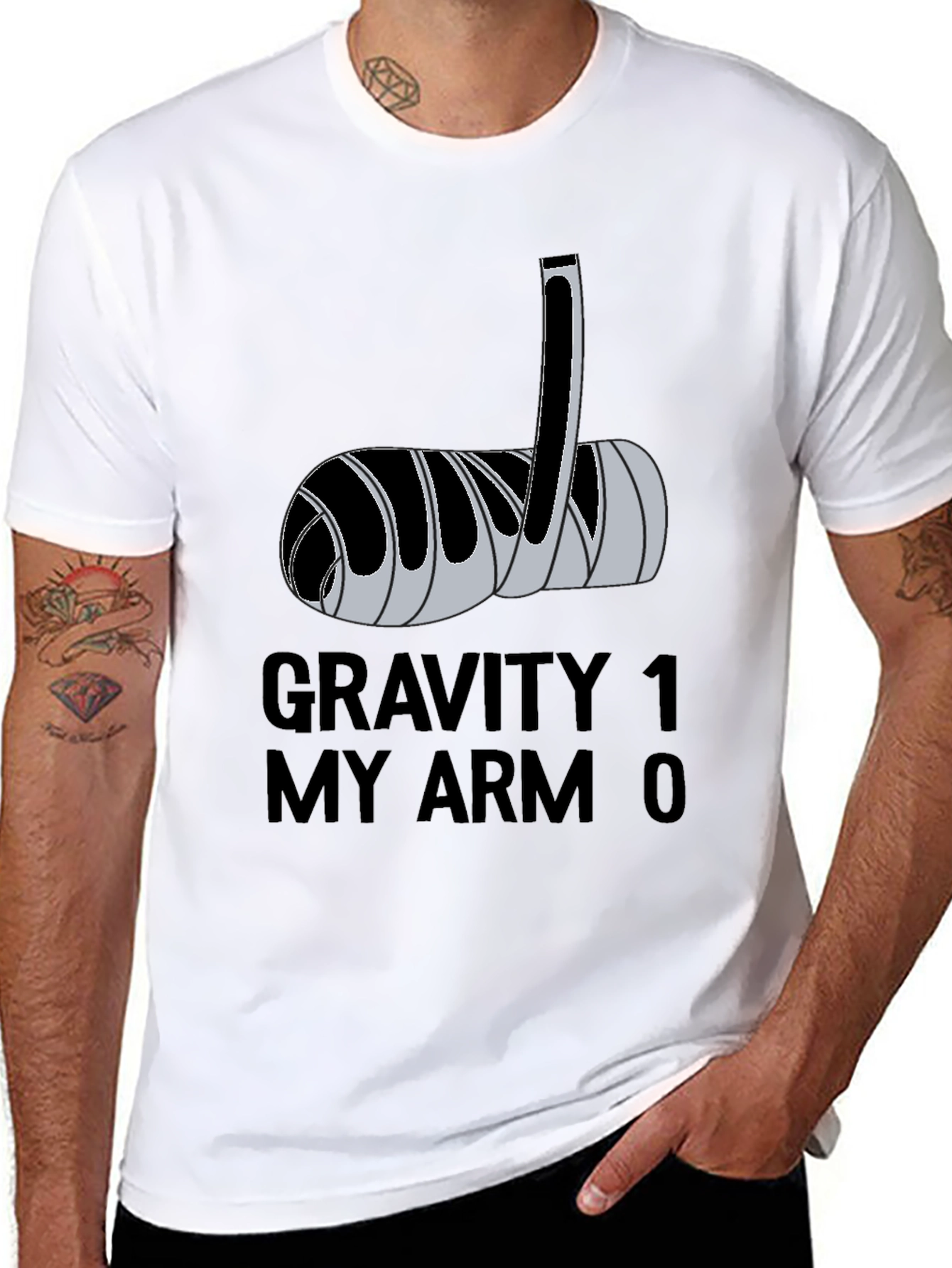 Gravity 1 My Arm 0 Funny Broken Arm T-Shirt