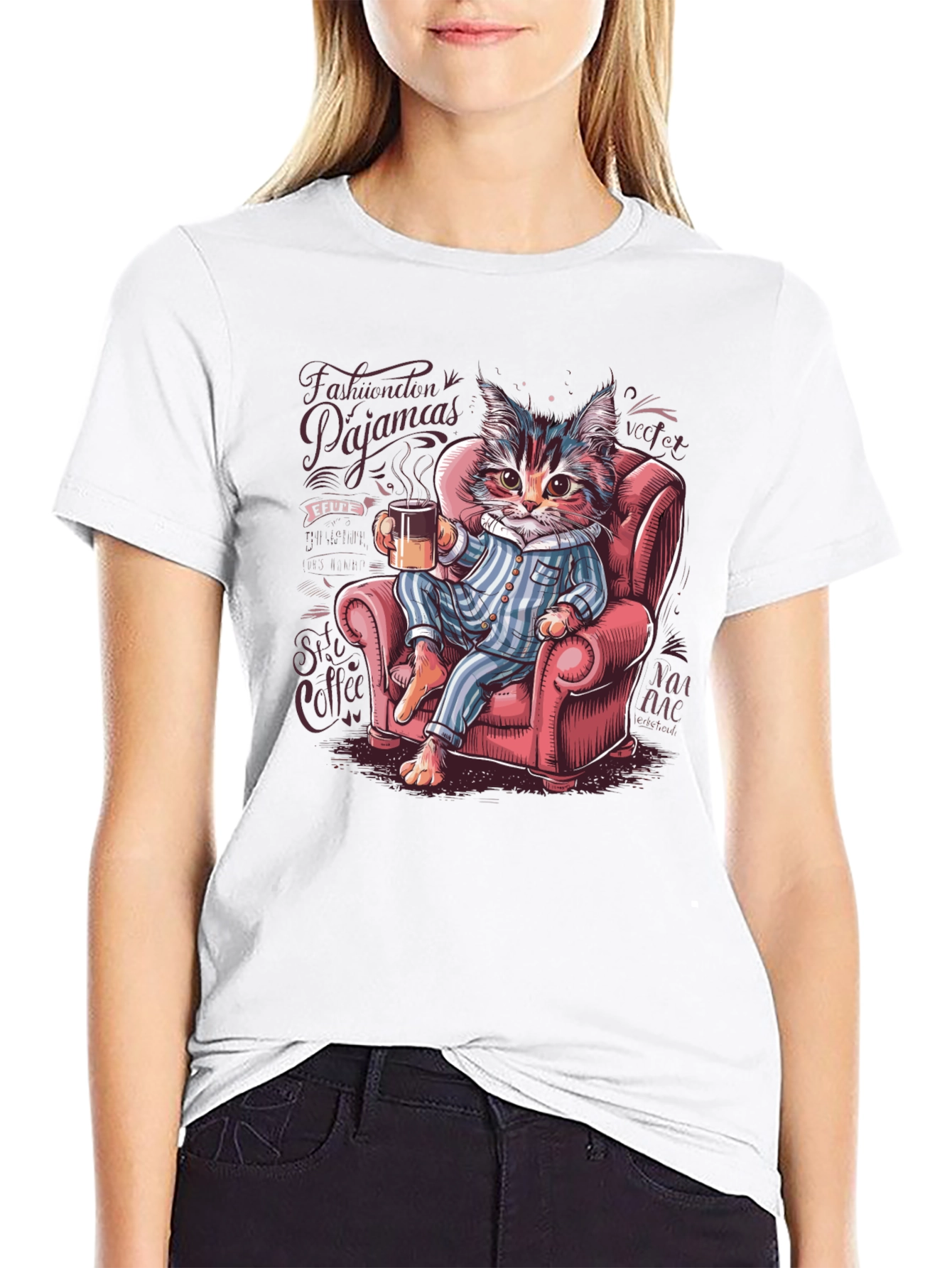 Cat in Pajamas Graphic Tee - Cozy & Stylish