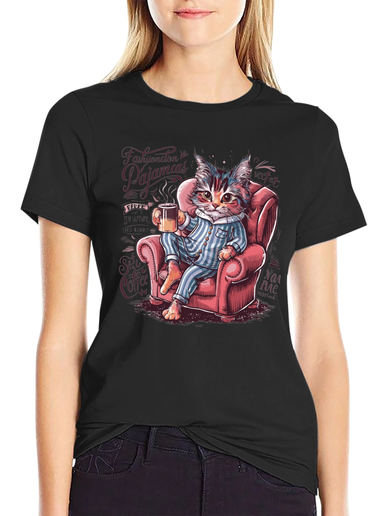 Cat in Pajamas Graphic Tee - Cozy & Stylish