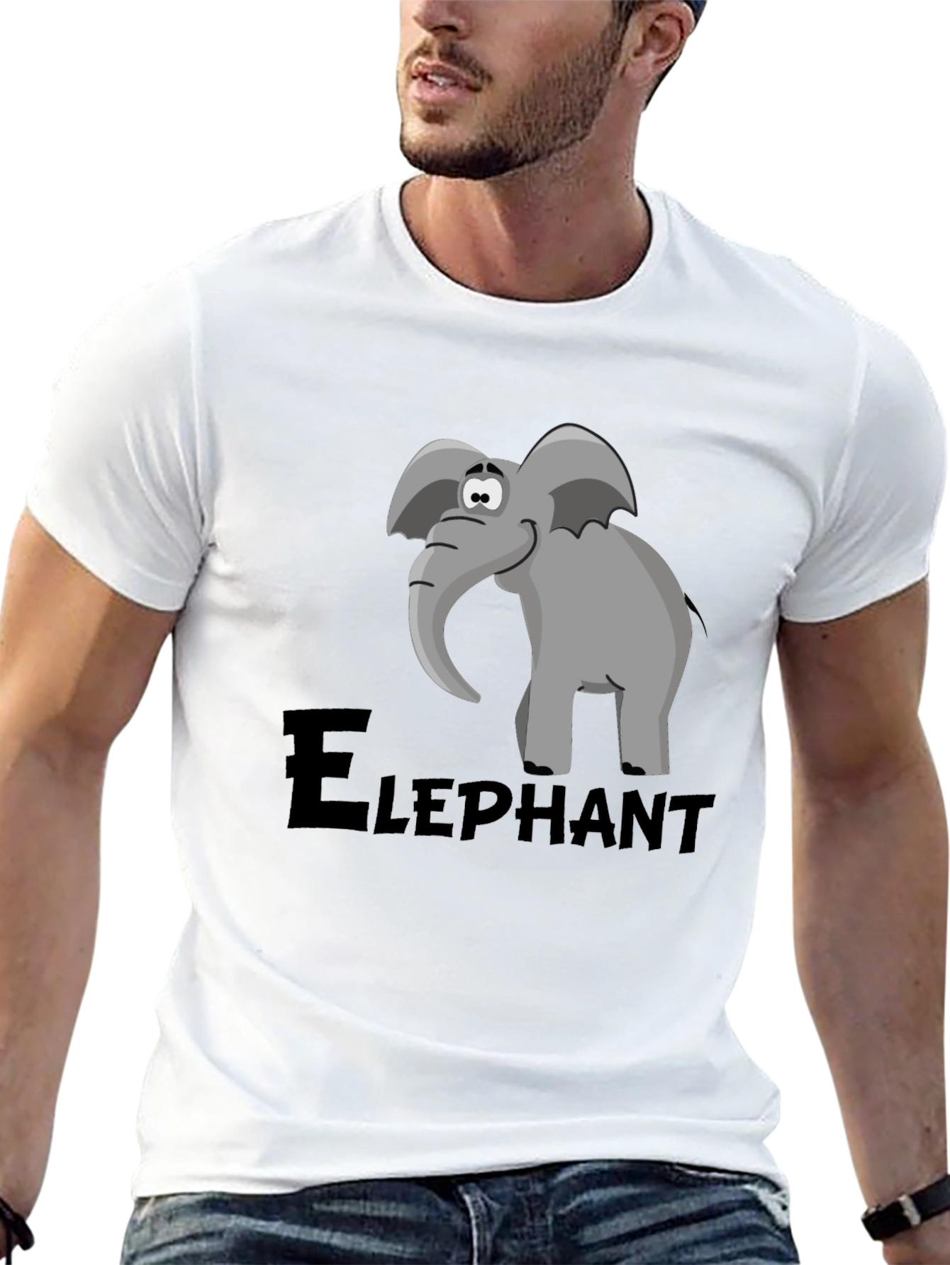 Elephant Cartoon Graphic Tee - Black