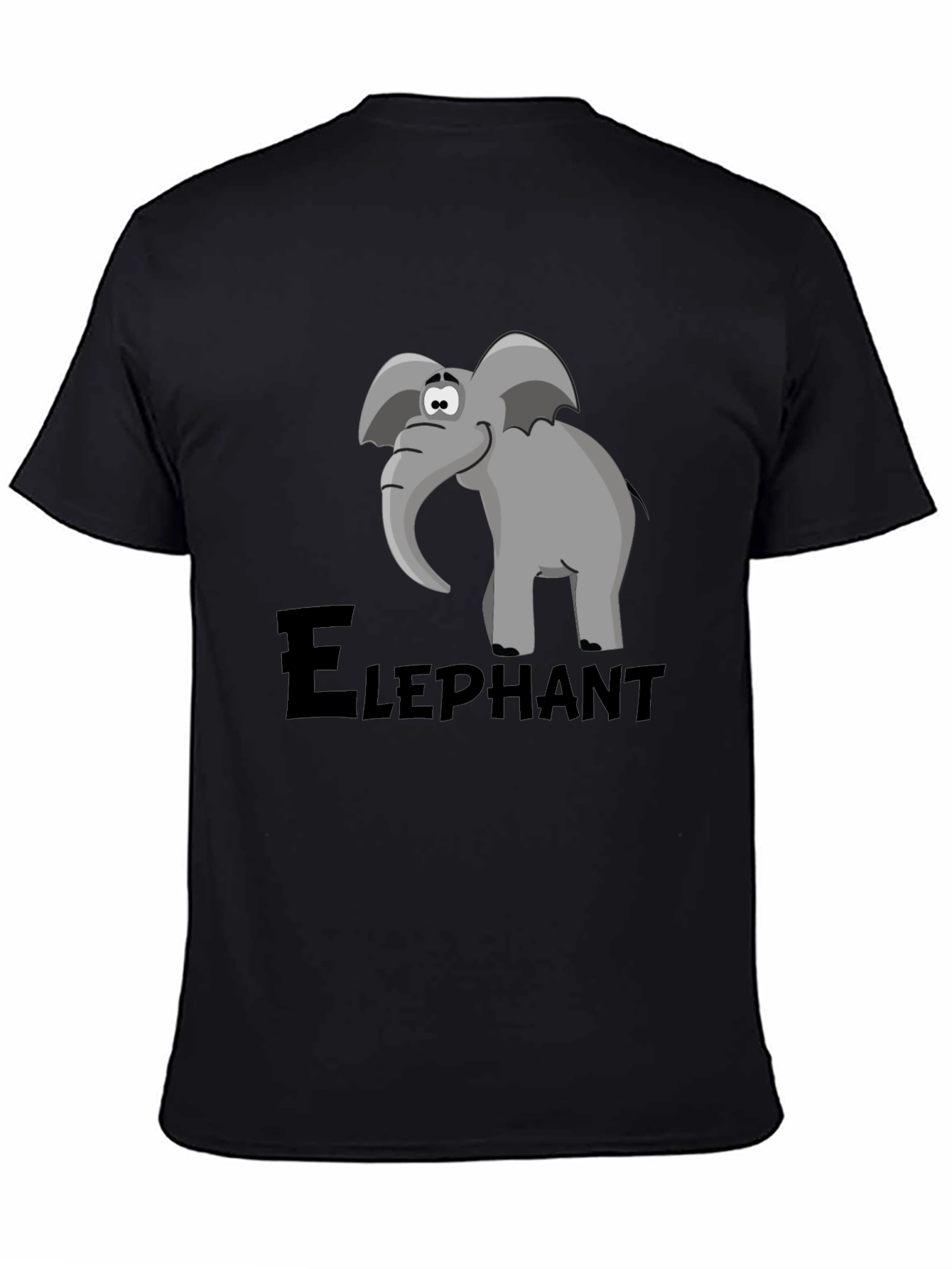 Elephant Cartoon Graphic Tee - Black
