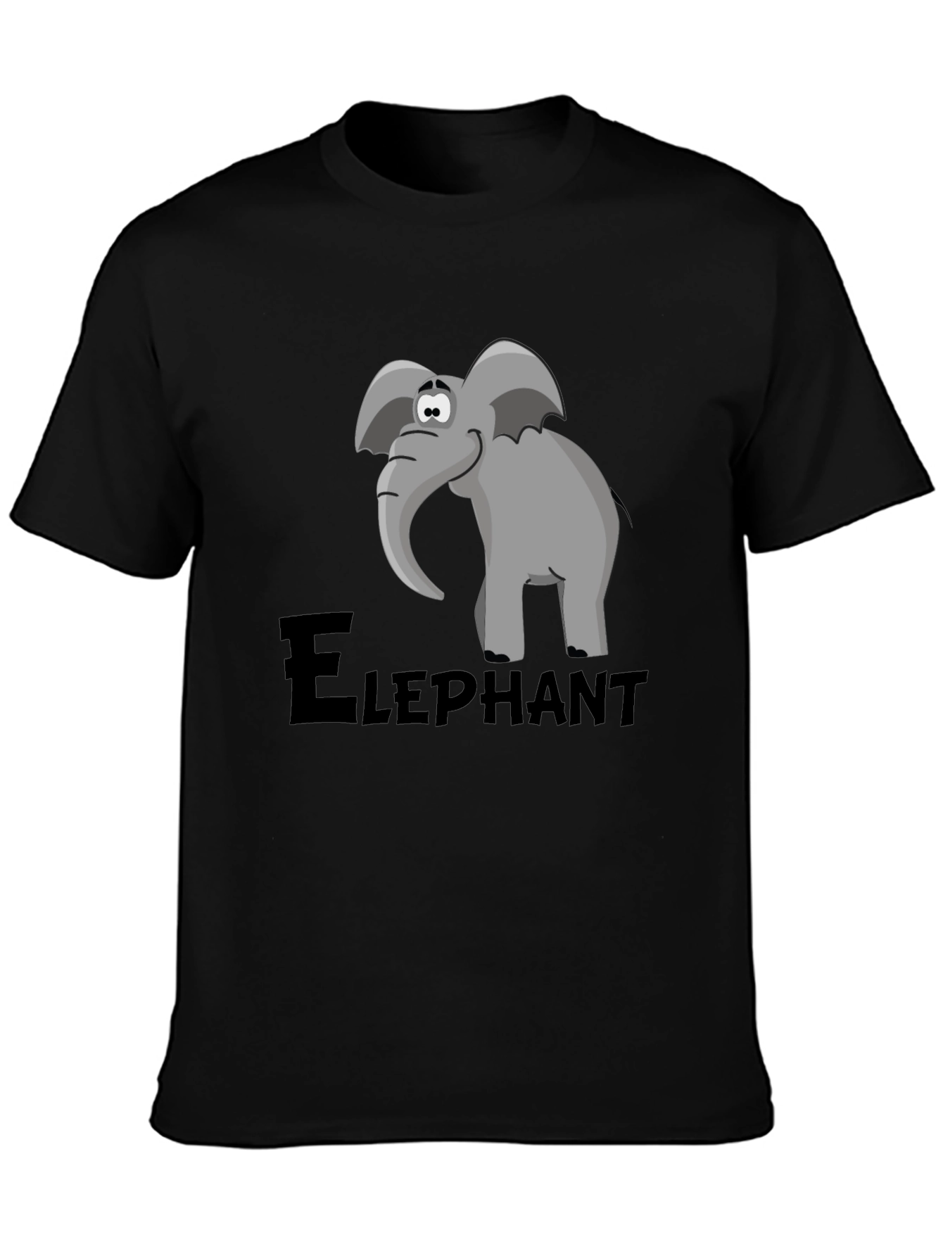 Elephant Cartoon Graphic Tee - Black