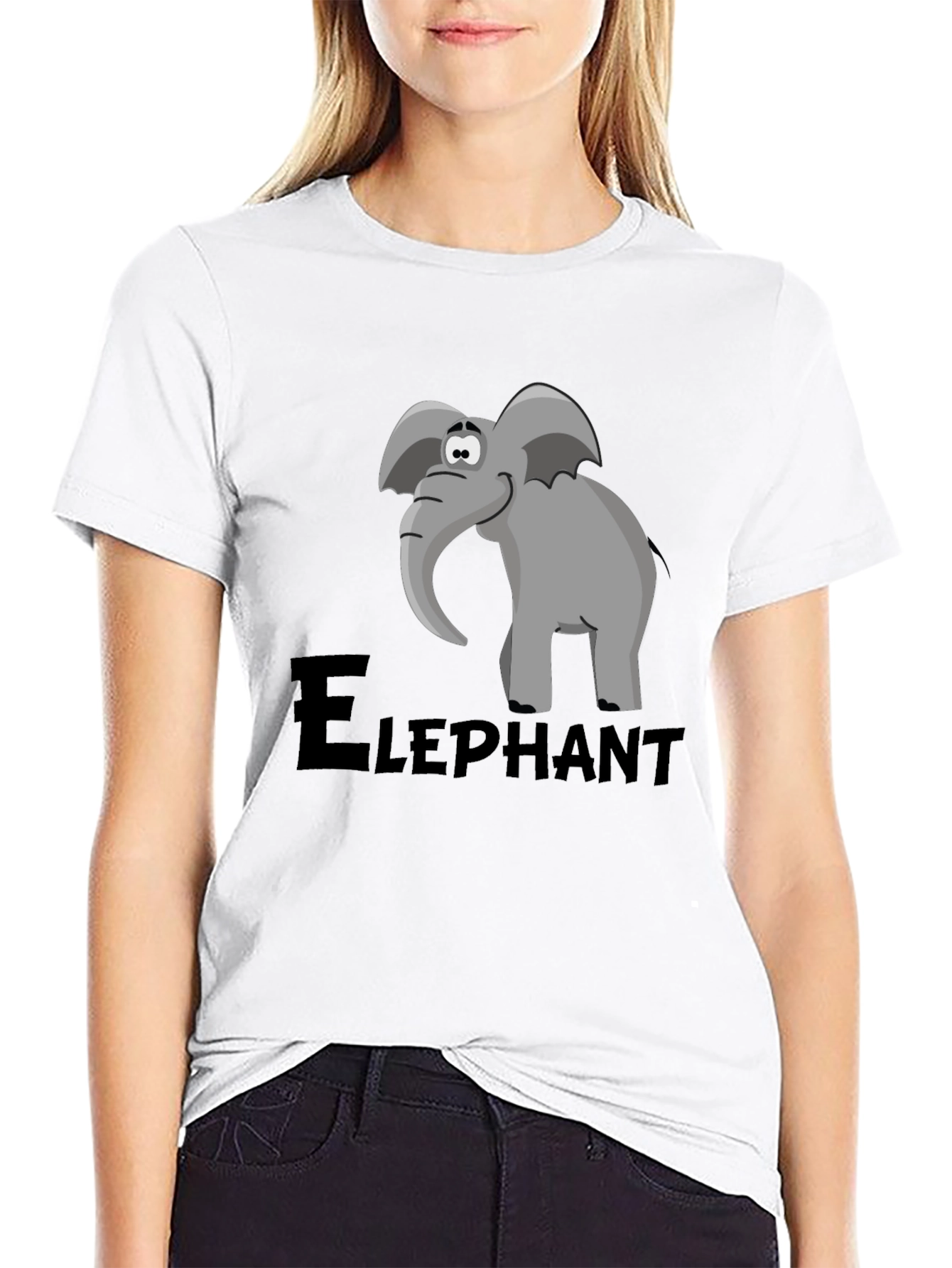 Elephant Cartoon Graphic Tee - Black