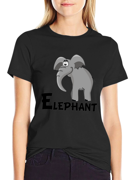 Elephant Cartoon Graphic Tee - Black