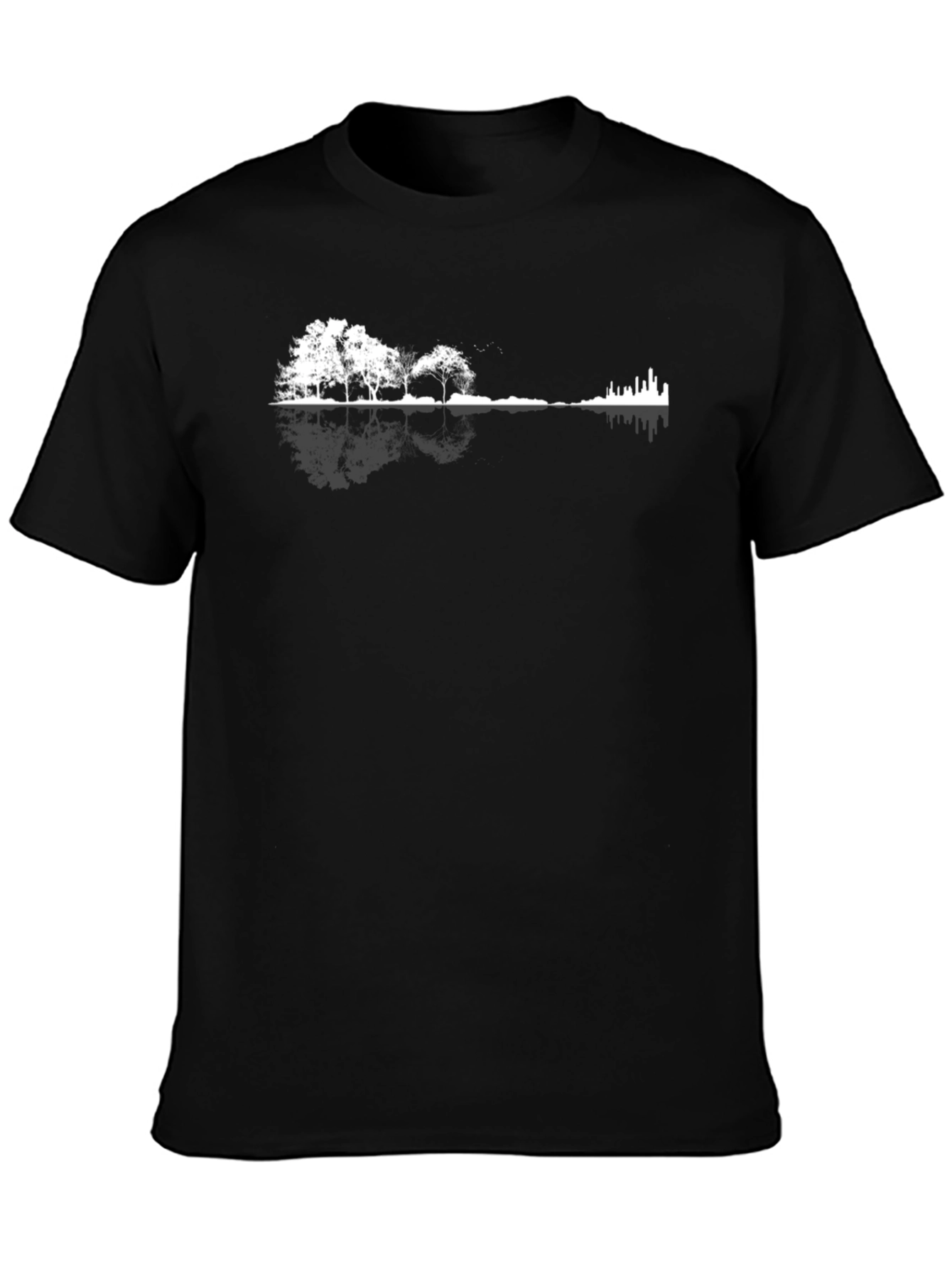 Nature & Cityscape Graphic Tee - Black Cotton Blend