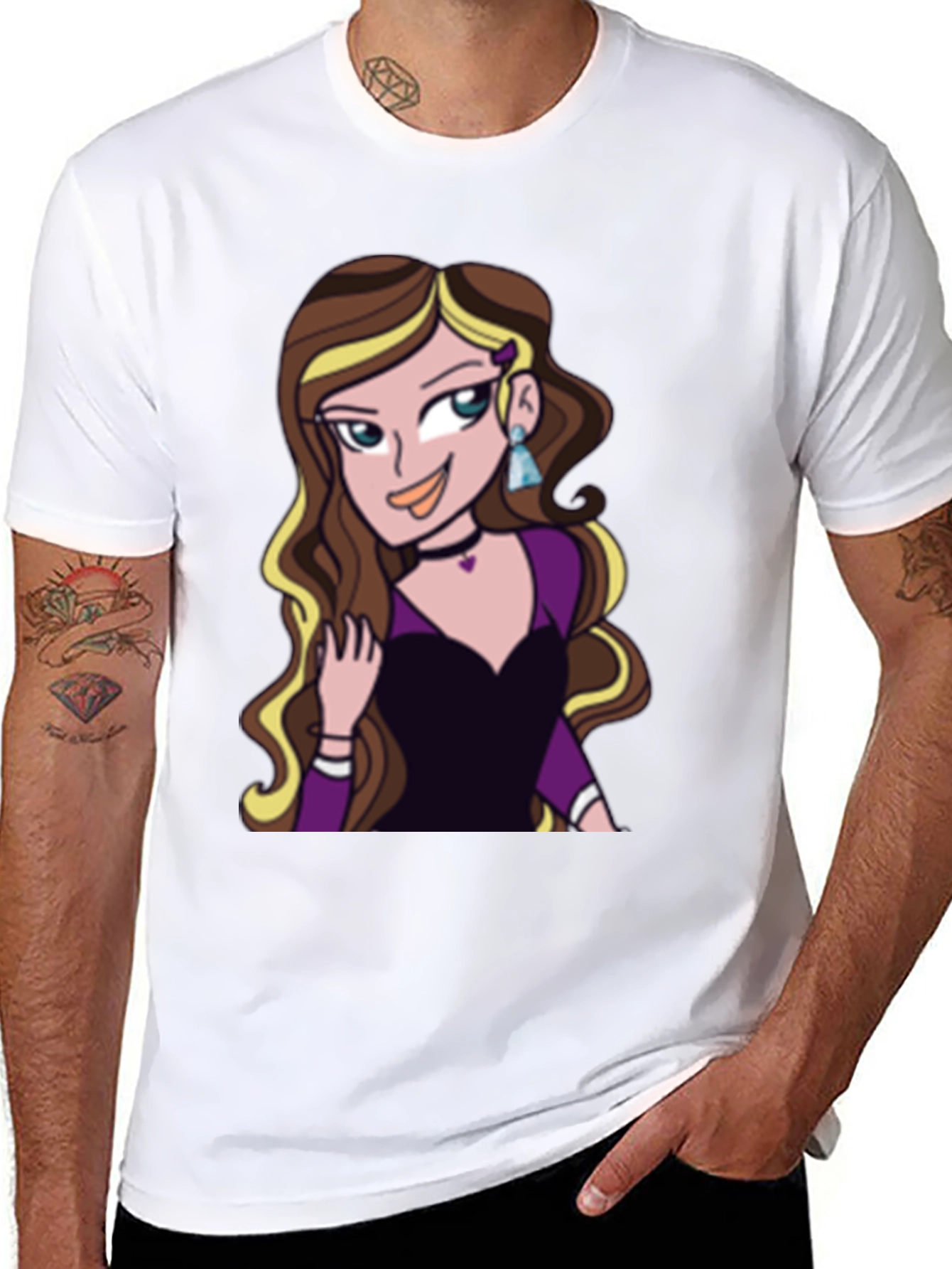 Cartoon Girl Graphic Tee - Black Unisex T-Shirt