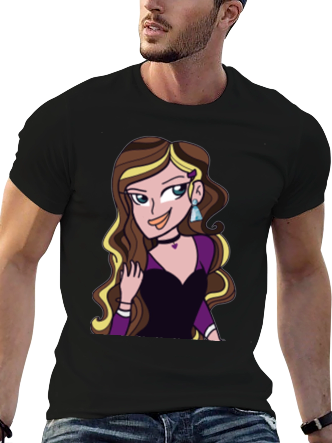Cartoon Girl Graphic Tee - Black Unisex T-Shirt