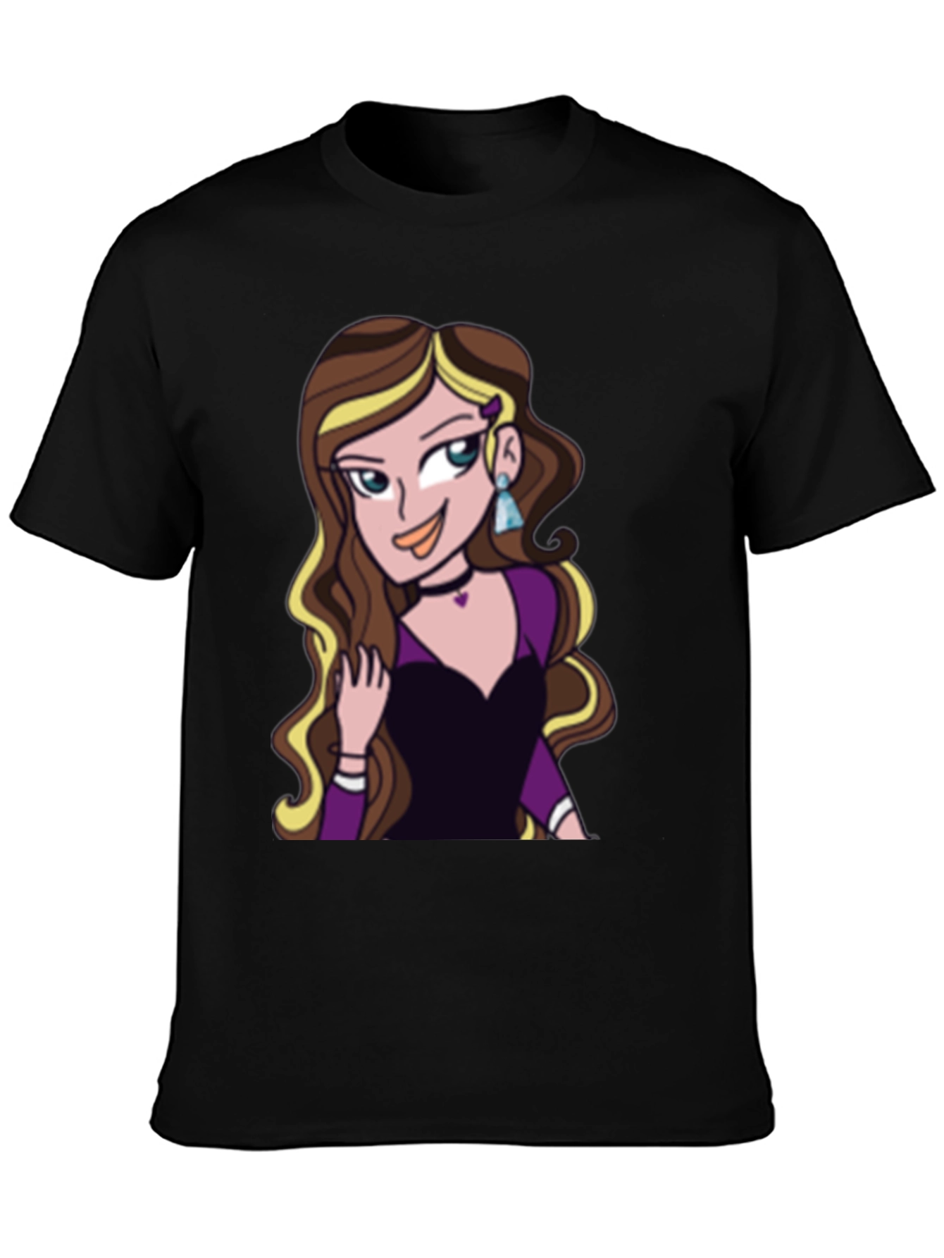 Cartoon Girl Graphic Tee - Black Unisex T-Shirt