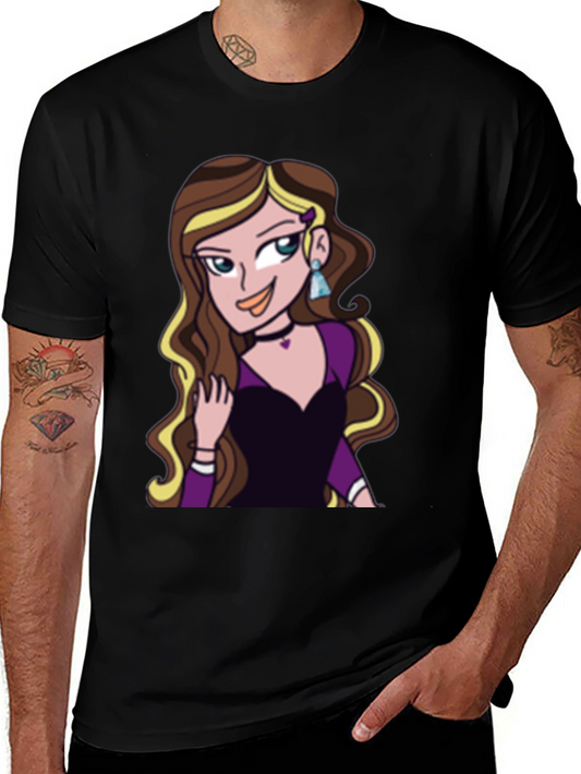 Cartoon Girl Graphic Tee - Black Unisex T-Shirt