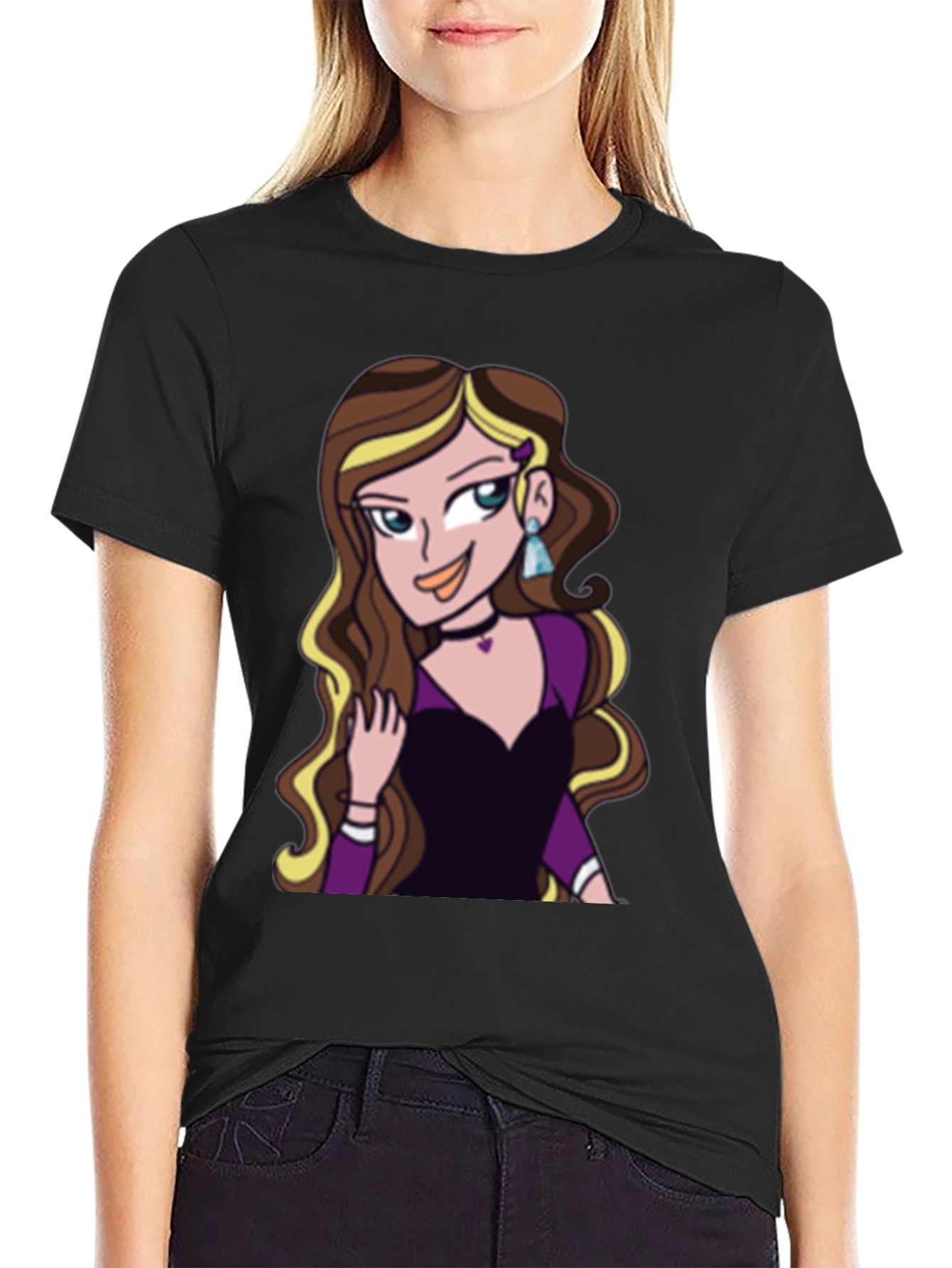 Cartoon Girl Graphic Tee - Black Unisex T-Shirt