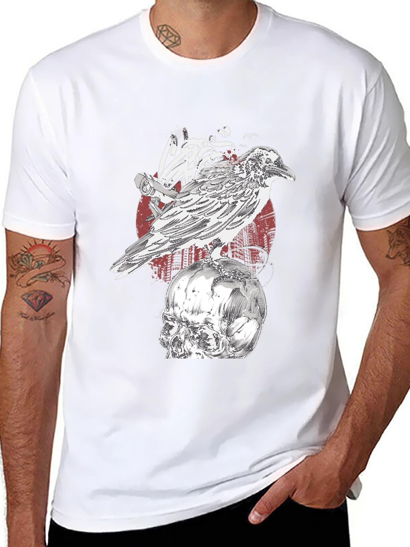 Raven Skull T-Shirt - Gothic Graphic Tee