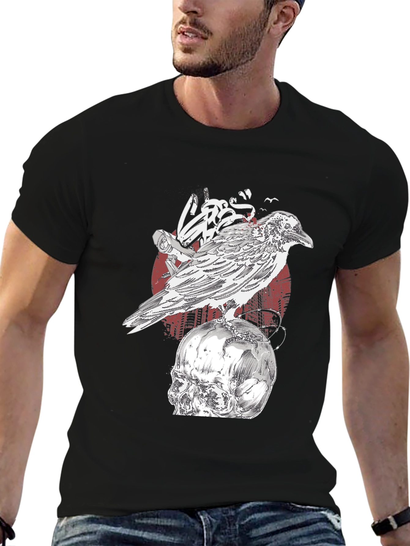 Raven Skull T-Shirt - Gothic Graphic Tee