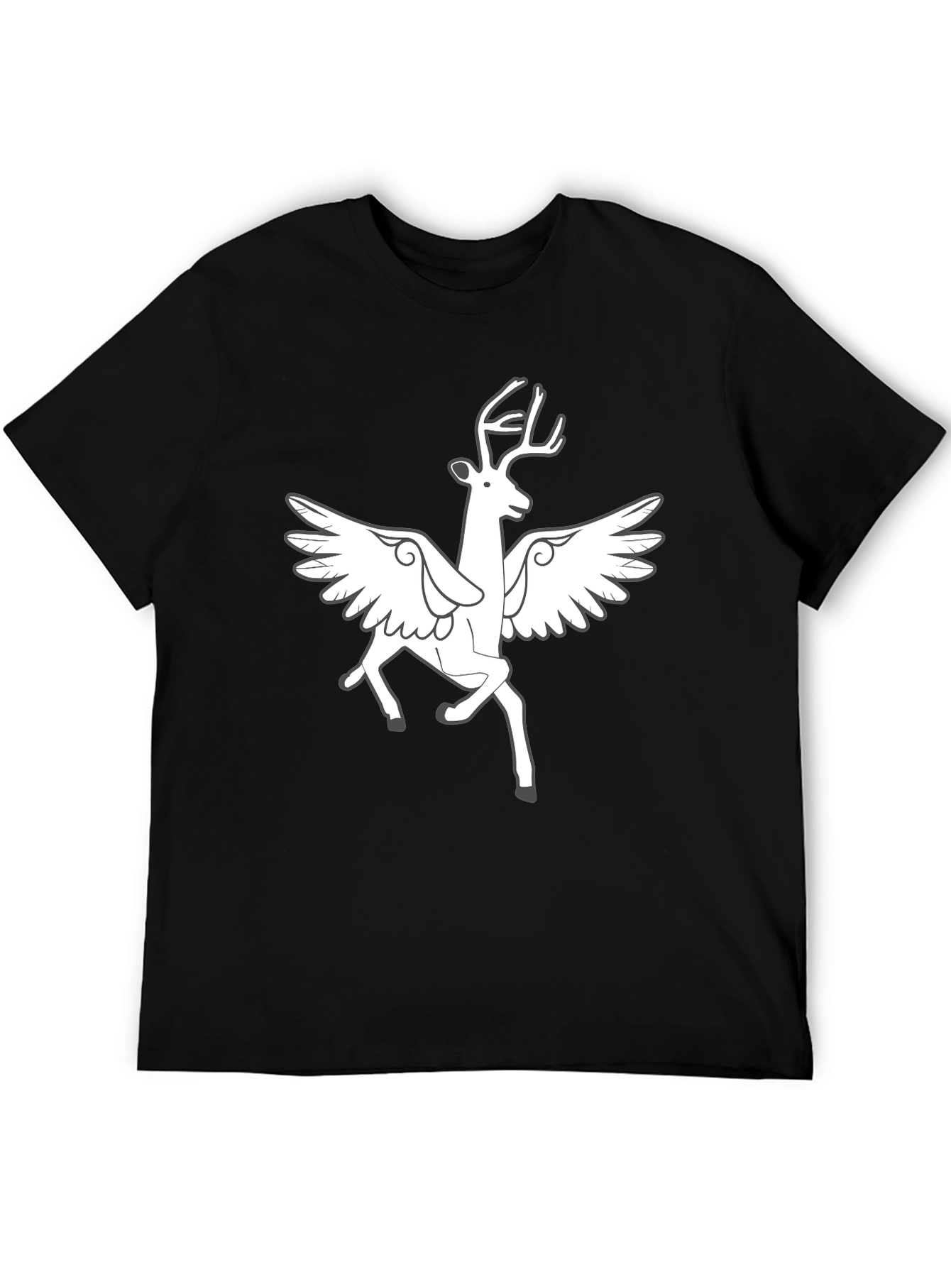 Winged Deer Graphic Tee - Black Cotton Blend