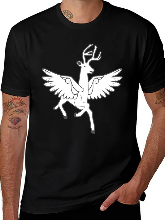 Winged Deer Graphic Tee - Black Cotton Blend
