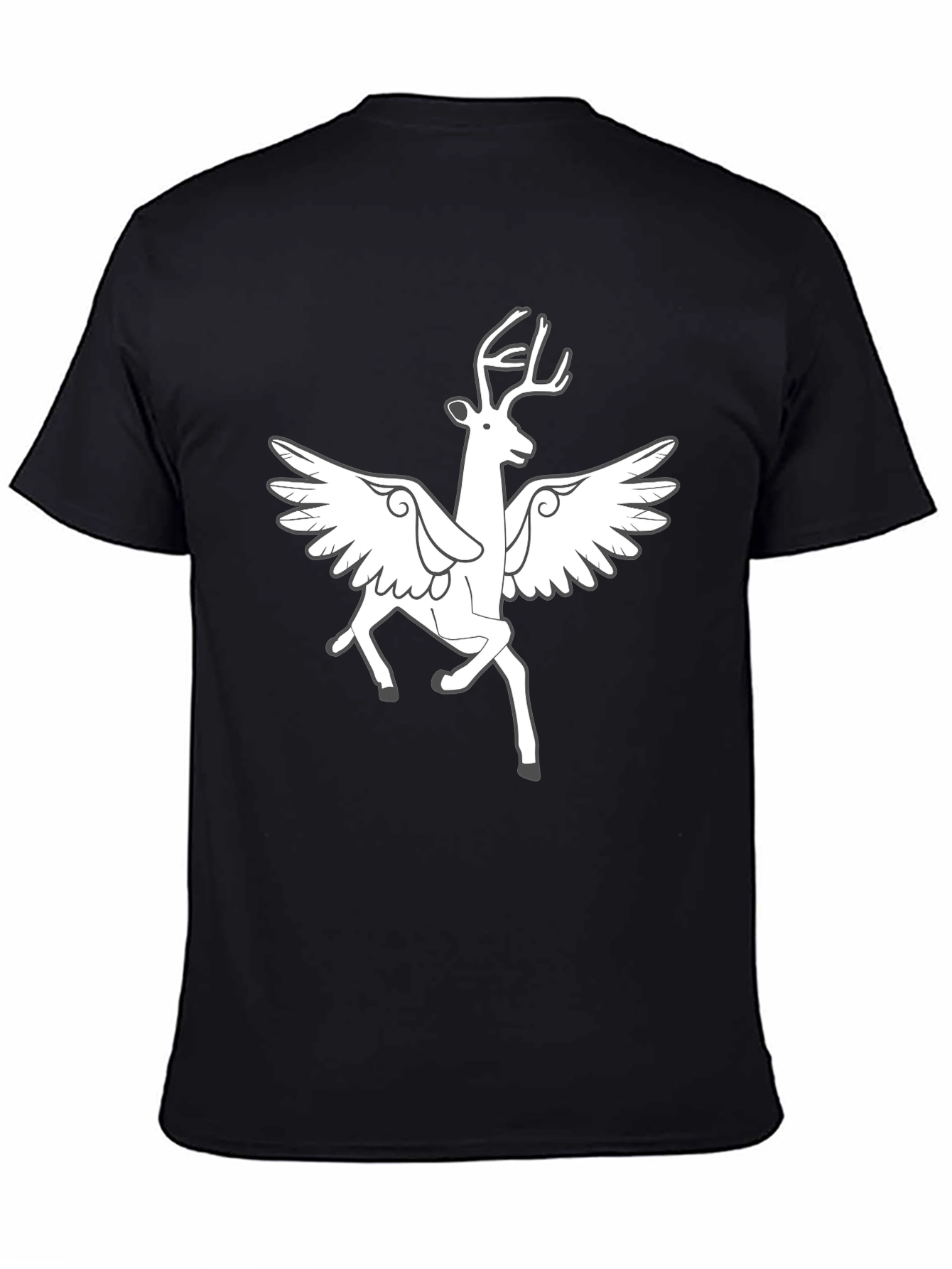 Winged Deer Graphic Tee - Black Cotton Blend