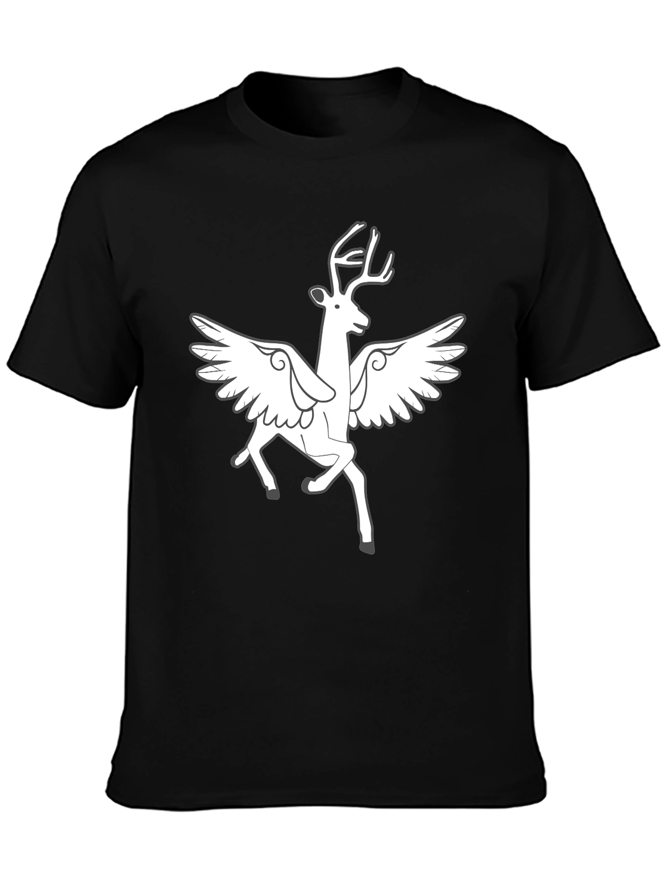 Winged Deer Graphic Tee - Black Cotton Blend