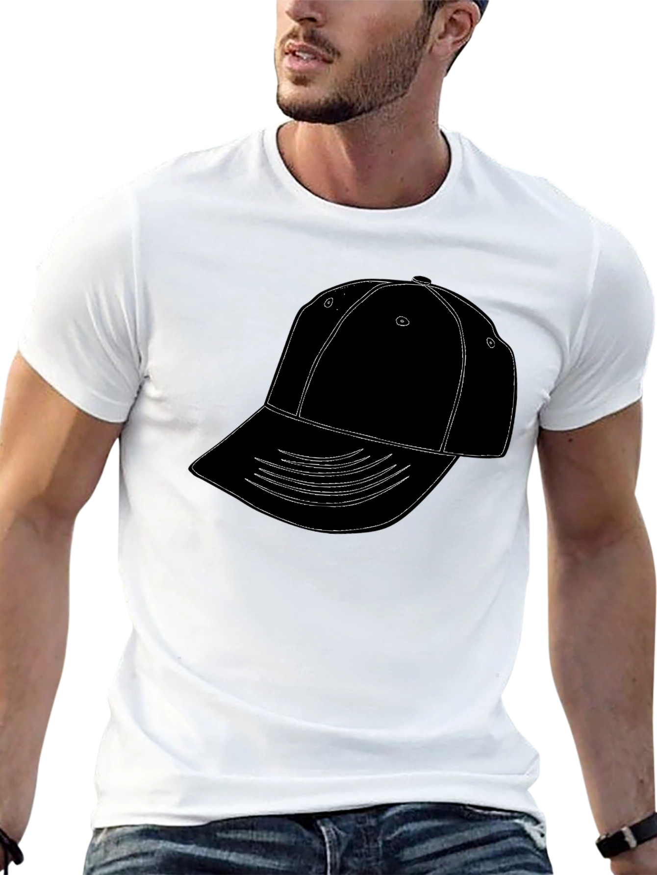Mens Black T-Shirt with Hat Graphic