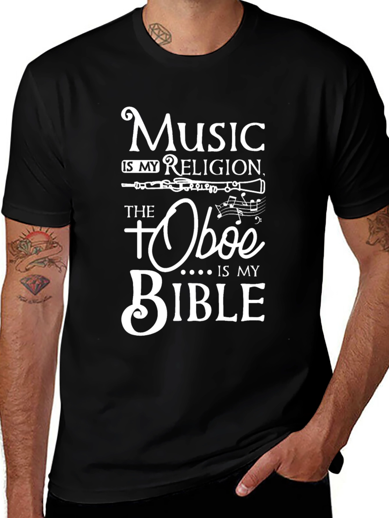 Music is My Religion Oboe Bible T-Shirt