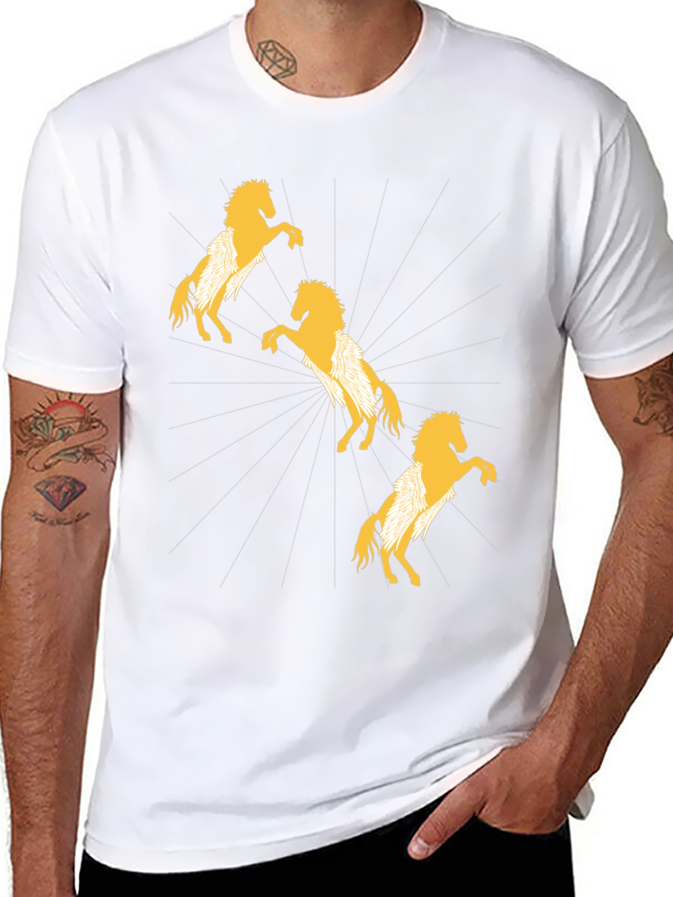 Stylish Black T-Shirt with Golden Horse Design