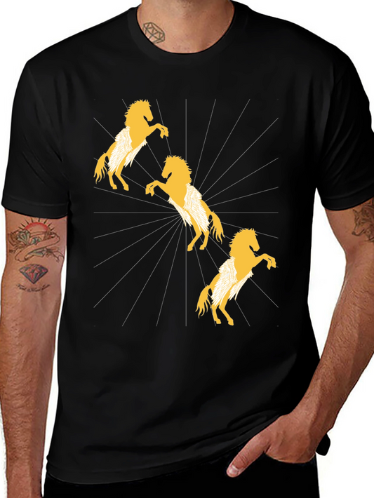 Stylish Black T-Shirt with Golden Horse Design